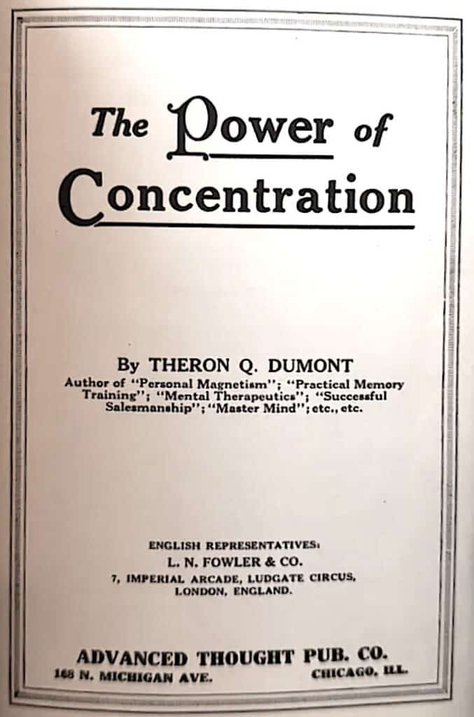 Book cover titled The Power of Concentration by Theron Q. Dumont.