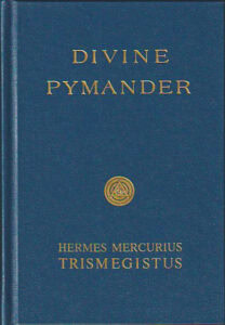 Close-up of Divine Pymander book cover with gold lettering.