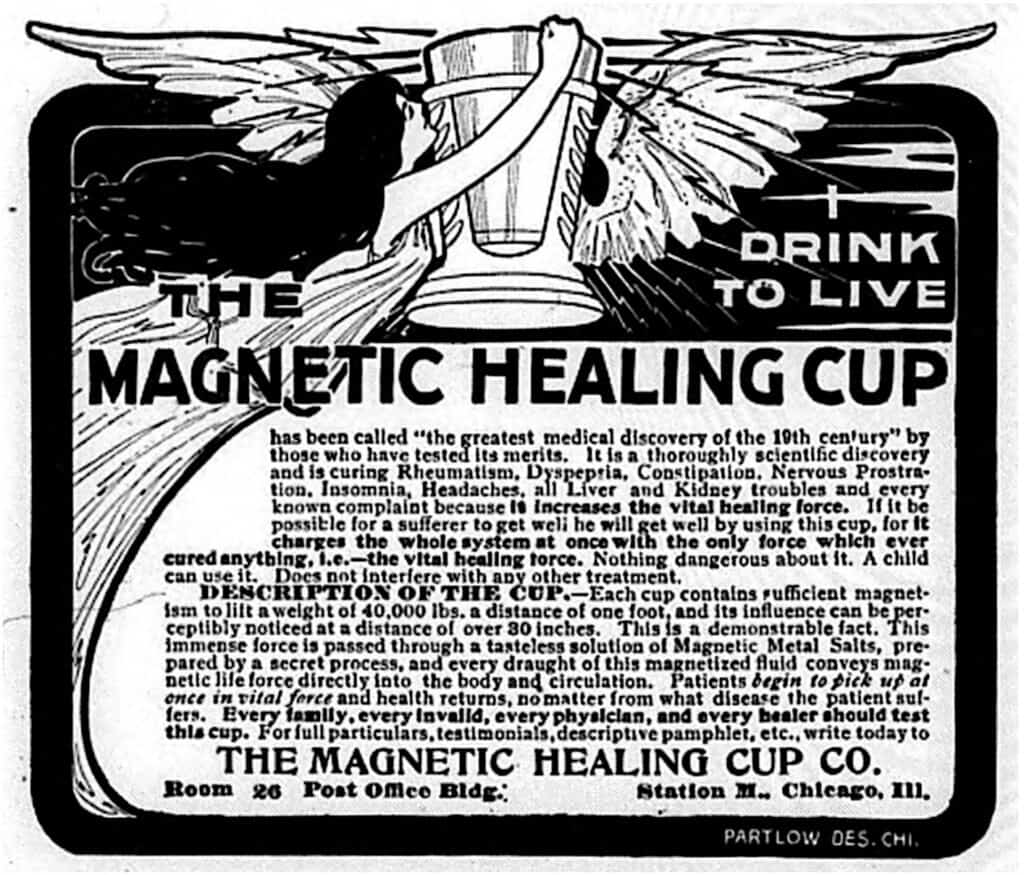 Historical ad for the Magnetic Healing Cup from the Yogi Publication Society.
