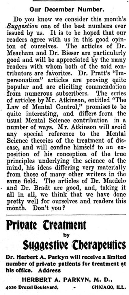 Herbert A. Parkyn editorial on Atkinson 1st article