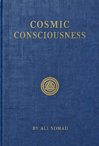 Blue book cover titled Cosmic Consciousness by Ali Nomad with gold lettering.