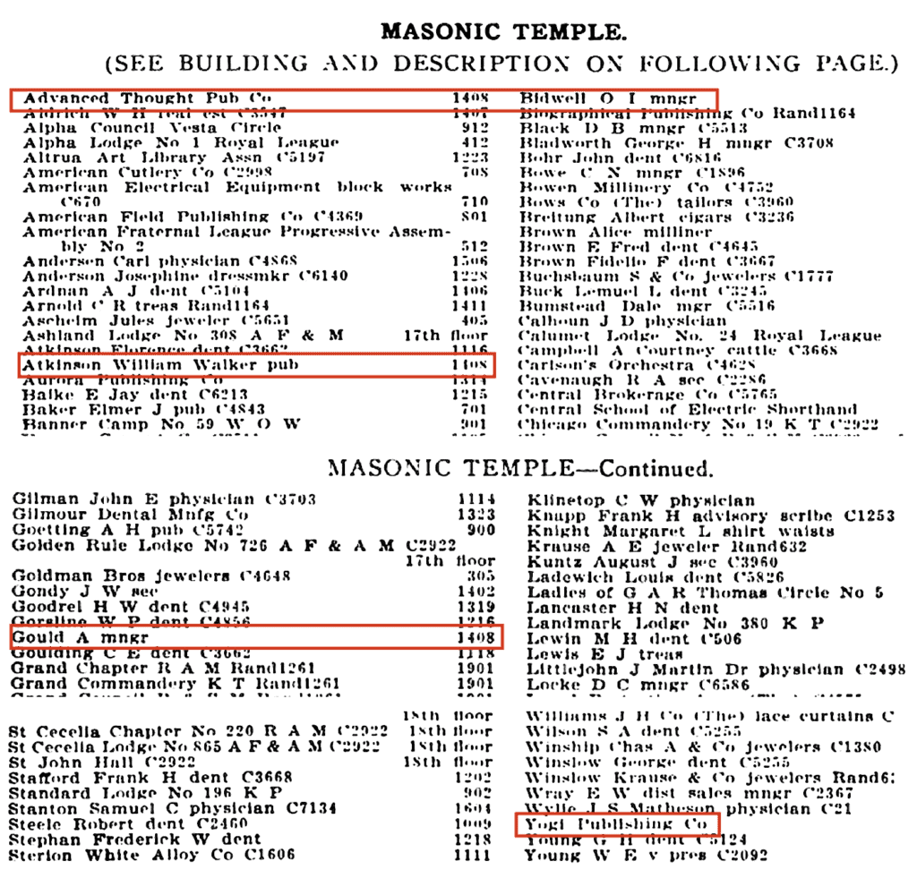 Masonic Temple Directory for Yogi Publication Society