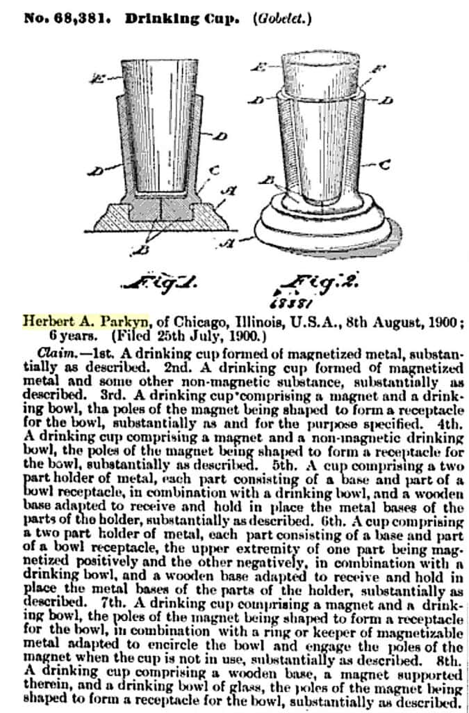 Patent for Parkyn's Magnetic Healing Cup